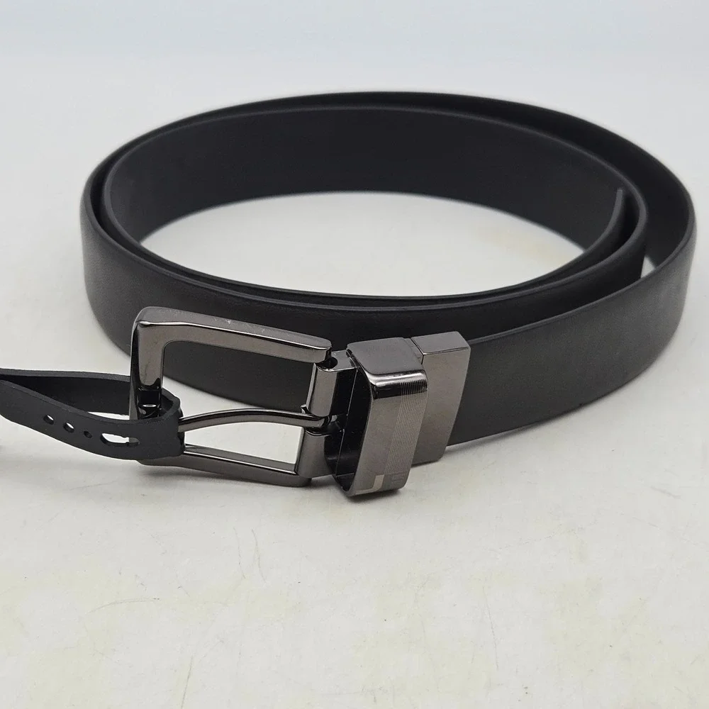 J. Ferrar Belt Black Grey Reversible Syn Leather Mens 44 Gunmetal Buckle New